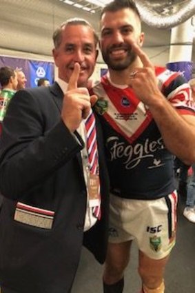 Mind games: The so-called coach whisperer Bradley Charles Stubbs with James Tedesco after the Roosters' grand final win last year.