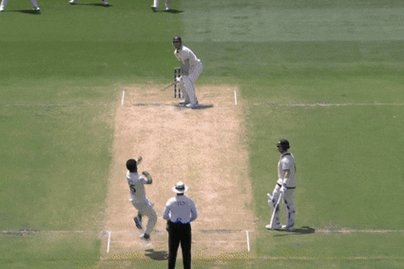 Costly moment: Mitch Marsh (on 20 runs) is dropped in the slips cordon.