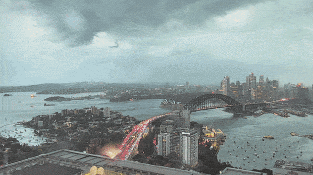 The storm rolls over Sydney Harbour on Thursday evening.