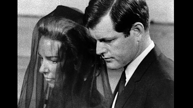 Ethel Kennedy is escorted by her brother-in-law, Senator Edward Kennedy, to their pew in St Patrick's Cathedral in New York for the funeral Mass of her husband, Robert Kennedy. 