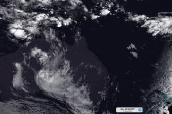 Ash cloud over Queensland from volcano eruption near Tonga.
