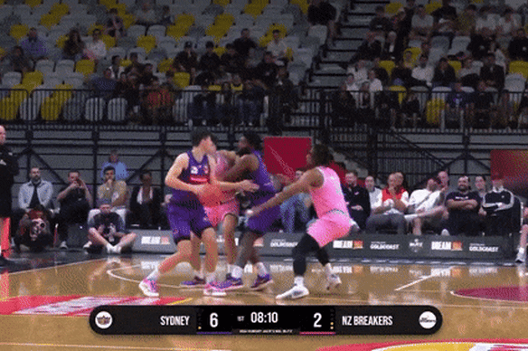 Sydney Kings forward Alex Toohey throws down a dunk against New Zealand Breakers in 2024.