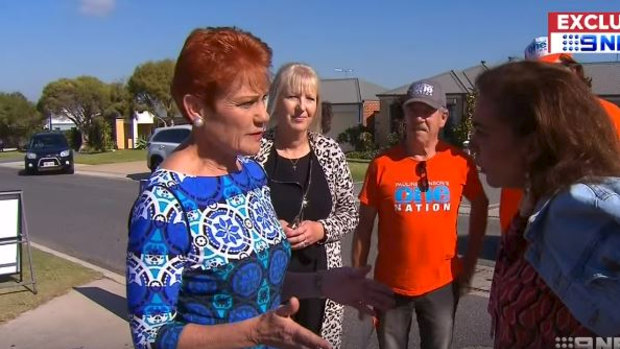 One Nation leader Pauline Hanson and Labor MP Anne Aly bumped into each other on the campaign trail on Monday.