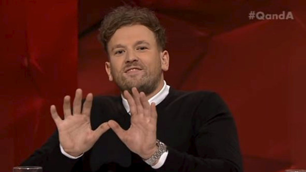 Dylan Alcott making the Wu-Tang Clan symbol at the end of Q&A on Monday night.