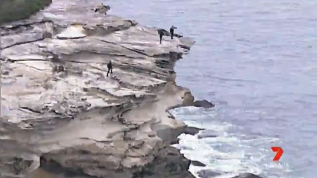 Police examined the cliffs at Kurnell where Gavin Zimmerman fell.