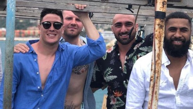 Mitchell Moses, Nathan Brown, Tim Mannah and Michael Jennings on holiday together in Lebanon in 2018.