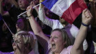 Supporters of Marine Le Pen celebrate National Rally’s result.