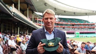Shane Warne and his baggy green. 