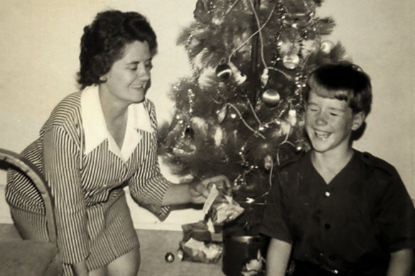 Brendan with his adoptive mum Betty Watkins at Christmas in the 1970s.