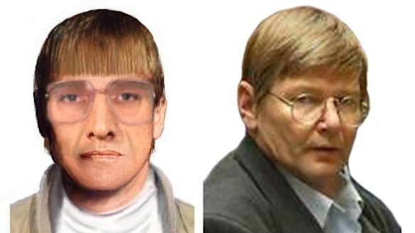 The image created by a witness who was at the Fawkner Cemetery on the day Mersina Halvagis was murdered, compared with the killer, Peter Dupas.