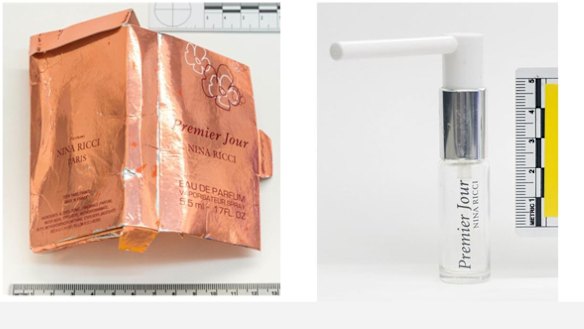 Images of the 'perfume' bottle and the bottle with adapted nozzle allegedly related to the Skripals poisoning in Salisbury.