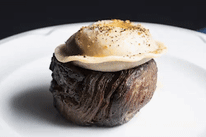 Bistecca al pepe - eye fillet steak topped with a pepper sauce-filled raviolo - at Gambino restaurant in Glen Waverley.