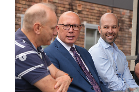 Matt Daniel, Peter Dutton and Simon Kennedy on the campaign trail in Gymea.