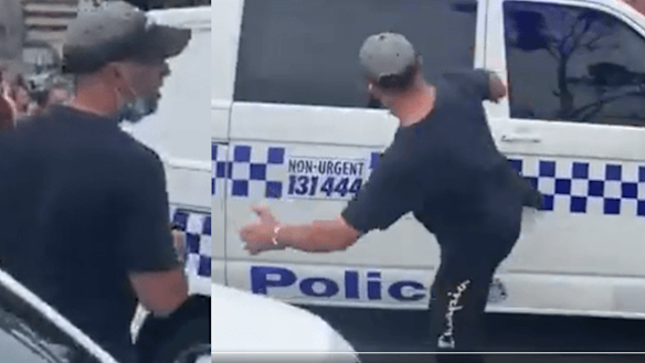 Victoria Police want to speak to these men in relation to criminal damage at Friday's anti-lockdown protest.