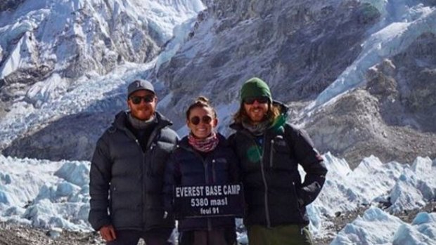 Mark Firkin, Jolie King and Mitch Firkin at Everest Base Camp. 