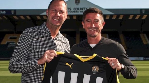 Happier times: Club chairman Alan Hardy (left) with Harry Kewell (right) when the former Socceroo became Notts County manager. 