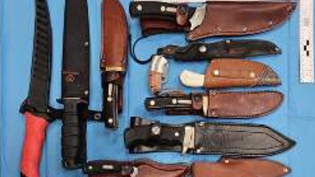 Eleven knifes were allegedly found during the search.