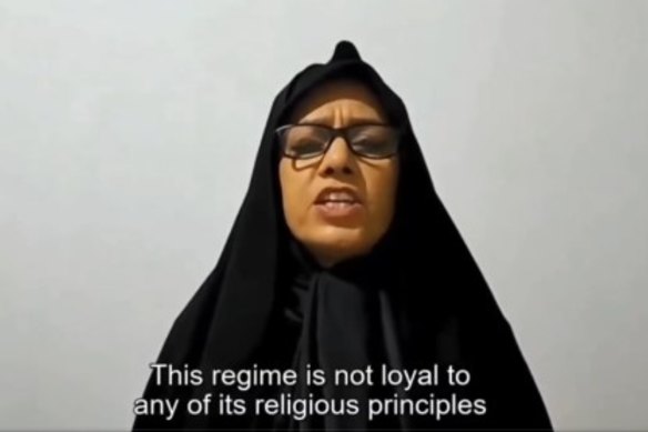 Farideh Moradkhani denouncing Iran’s regime.