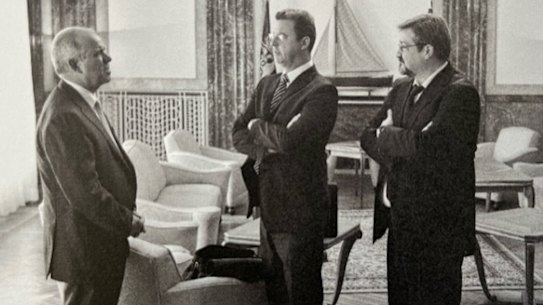 Bob Reid (left) at the Presidential Palace in Belgrade in September 2011 during his time with the International Criminal Tribunal for the Former Yugoslavia.