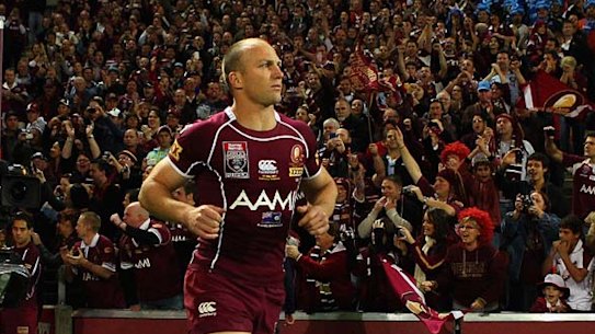 Darren Lockyer leads the Maroons out for the beginning of his final Origin series.