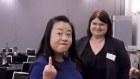 ACT Opposition Leader Elizabeth Lee gives the finger to a journalist after a Canberra press conference.