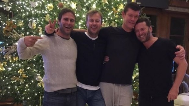 From left: Champion Argentinian polo player Gonzalo Pieres, Ben Tilley, James Packer and Karl Stefanovic in Aspen while Packer was dating Mariah Carey.