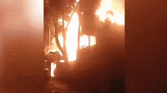 The fire at the hotel complex.