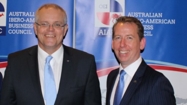 Future Prime Minister Scott Morrison pictured with John Margerison, AIABC founding director.