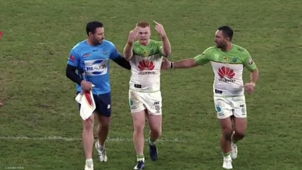 Corey Horsburgh gives Parramatta fans the one-fingered salute.
