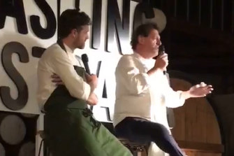 Jock Zonfrillo and Marco Pierre White on stage at the FINO Italian Feast for Tasting Australia in Adelaide in 2017.