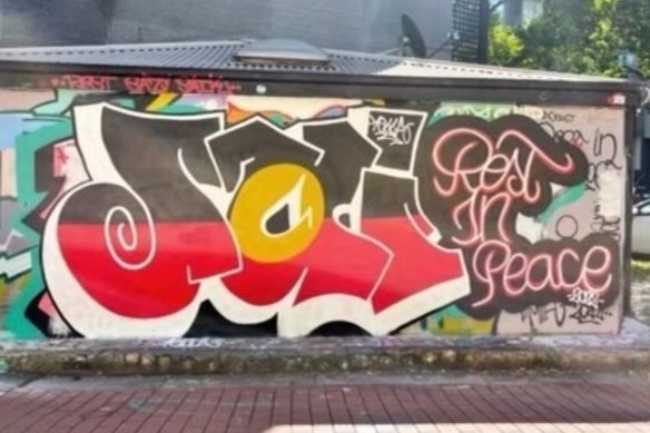 A memorial by Kalani Ryan for 16-year-old Jai Wright on Muriel Street at St Peters Train Station. 