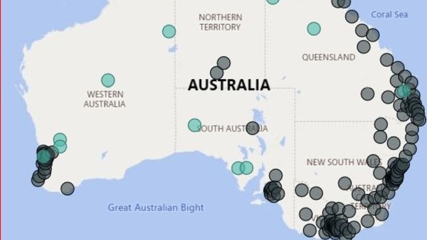 The Federal Government's dashboard compares councils with zero deaths - in green - and those which have never achieved zero deaths from 2008 to 2018. 