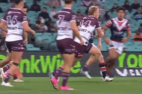 Nathan Brown cleans up Ben Trbojevic in last year’s Roosters-Manly game