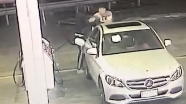 The carjackers strike at the 7-Eleven on Fairfield Road in Yeronga.