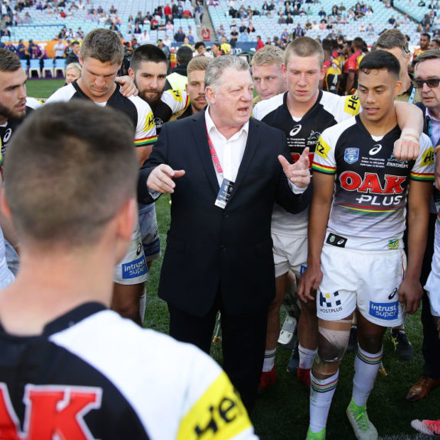 Phil Gould talking to a Penrith lower grade side in 2017, which included the likes of Jarome Luai.