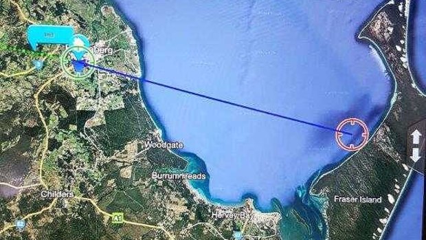 The rescue helicopter's flight path before spotting the man in the water in Platypus Bay.