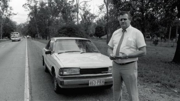 Sharron Phillips’ Datsun Bluebird on Ipswich Road at Wacol in May 1986.