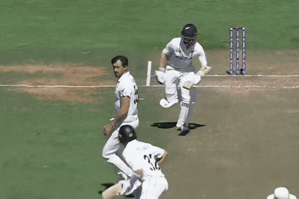 Kane Williamson is run out by Marnus Labuschagne after a collision with Will Young.