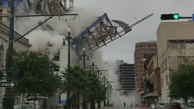 The moment the construction site for the Hard Rock Hotel collapsed on Canal Street on Saturday morning.