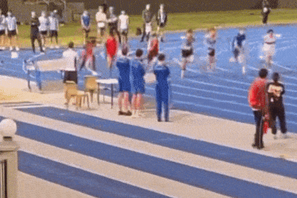Gout Gout in an outside lane destroys his opponents in this 100m event.