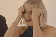 Shaynna Blaze reacts during Living, Dining and Alfresco Room Reveals on The Block 2026. 