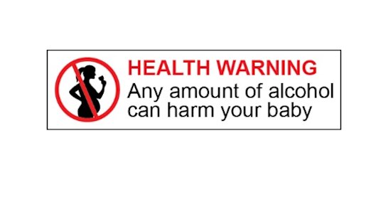 The proposed new pregnancy warning label, and pictogram for bottles sized 200ml or less.  