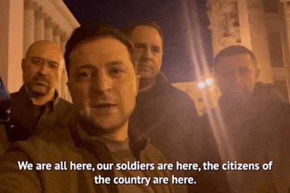 Ukrainian President Volodymyr Zelensky has posted social media updates from Kyiv to refute fake news the government has fled the capital.