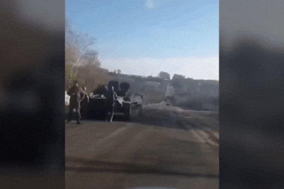 Footage emerged of Russian forces running out of petrol and supplies, including this video of a Ukrainian jokingly offering “a tow back to Russia”.