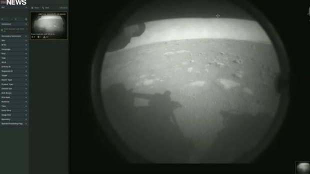 The first image taken by NASA’s Perseverance rover on Mars.