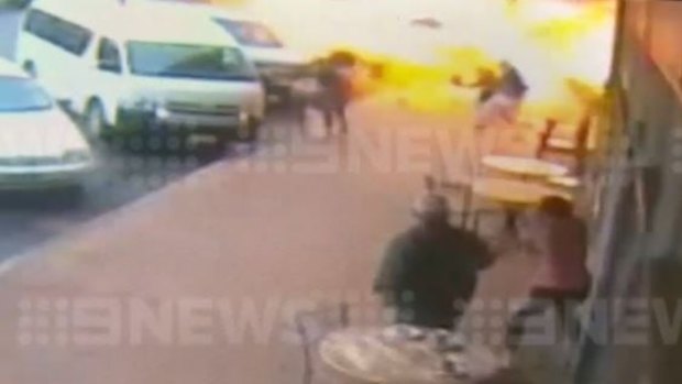 CCTV footage of the cafe explosion.