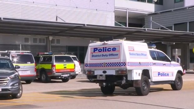 The crime scene outside Townsville University Hospital on Friday after the girl was rushed there but pronounced dead.
