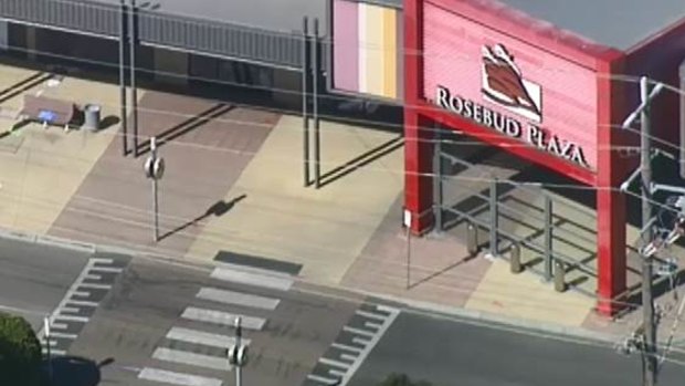 The scene at Rosebud Plaza after an attack on Saturday morning.