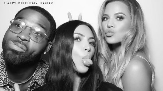 Tristan Thompson with Kim Kardashian and Khloe Kardashian (far right).