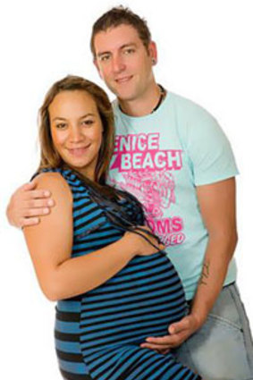 Omega Ruston, 32, and partner Courtney Kete when she was pregnant with their baby Tommy.